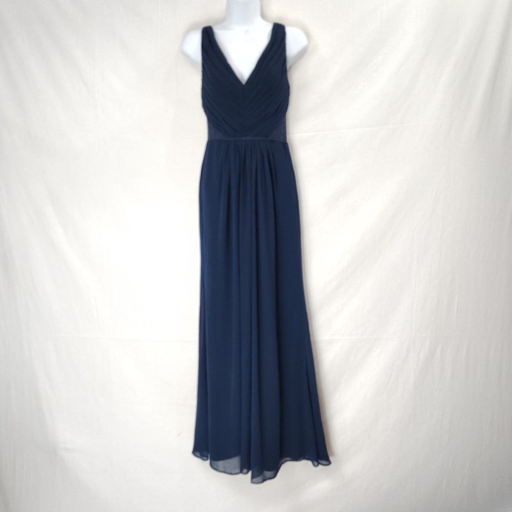 Monique Lhuillier Dress Sz‎ 0 Blue Lace Sides Bridesmaids Event Maxi Party Prom